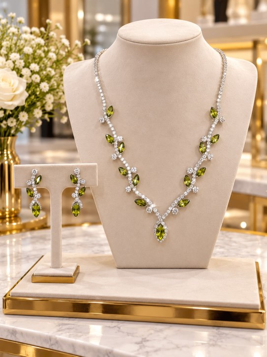 CONJUNTO DE AROS Y COLLAR PLATEADOS EN FORMA DE GOTA
