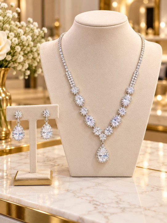 CONJUNTO DE AROS Y COLLAR PLATEADOS