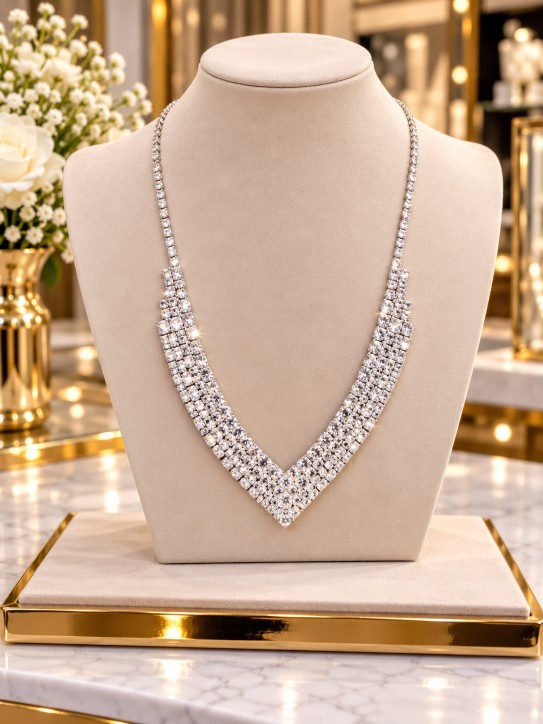 COLLAR PLATEADO CON DIAMANTES PEQUEÑOS