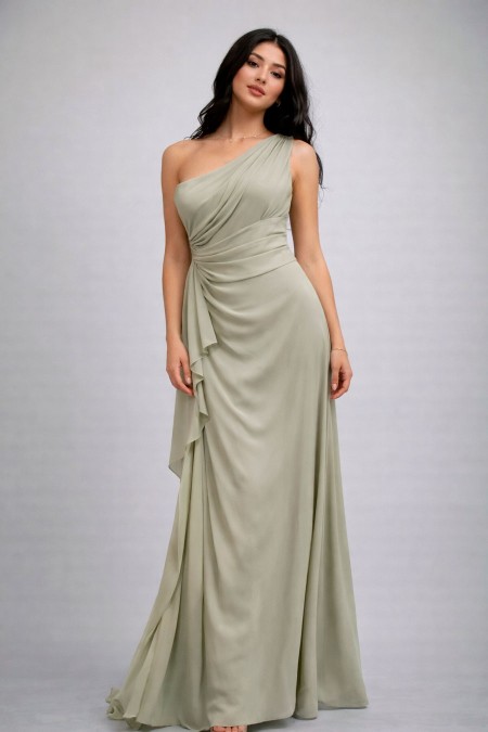 VESTIDO VERDE MENTA ASIMETRICO GASA