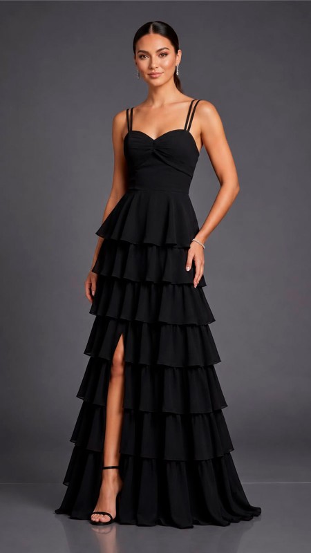 VESTIDO COLOR NEGRO  CON ESCOTE DE CORAZON  CON UN SUAVE PLIEGUE DRAPEADO