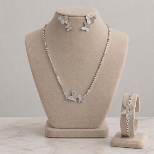 VENTA DE CONJUNTO DE AROS ,COLLAR Y MANILLA DE MARIPOSA