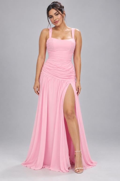 VESTIDO ROSA BEBE DE COCTEL CON ABERTURA