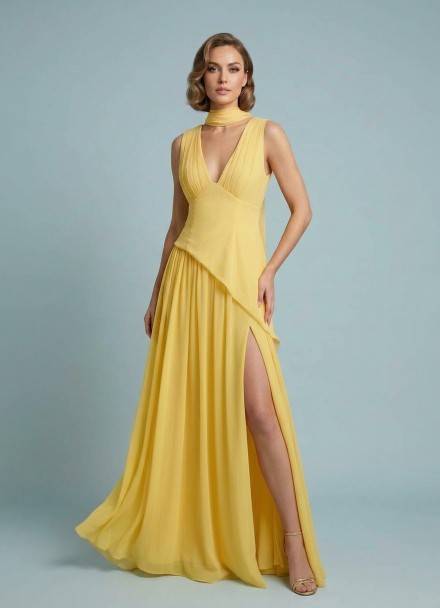 VESTIDO AMARILLO CON CHALL