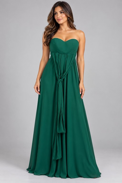 VESTIDO VERDE STRAPLES DE GASA