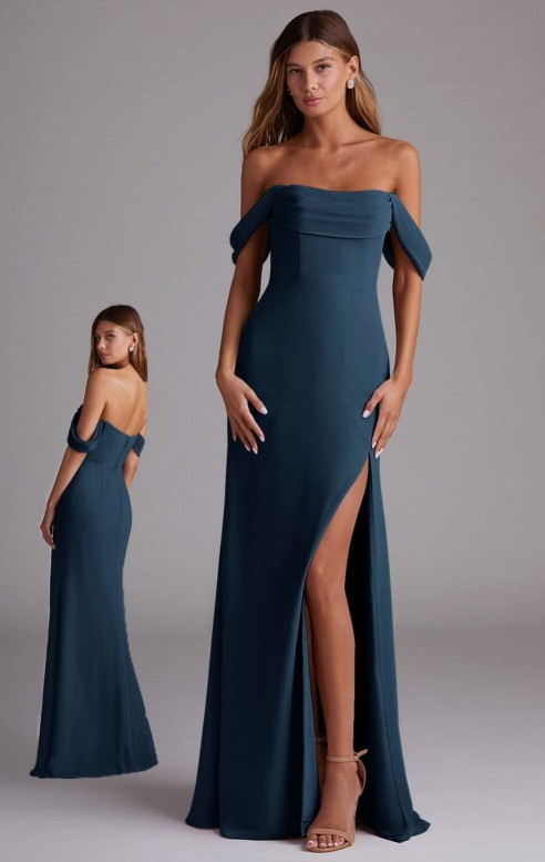 VESTIDO AZUL MARINO MANGAS CAIDAS GASA