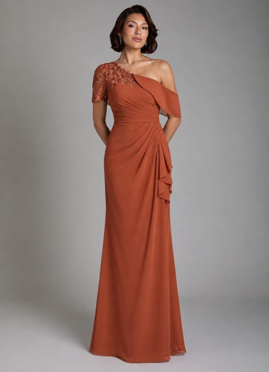 VESTIDO TERRACOTA MENGA ENCAJE DE GASA