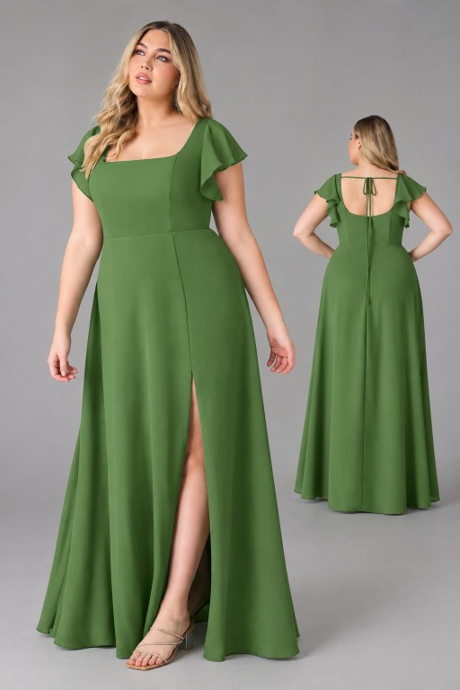VESTIDO VERDE CON MANGAS GASA