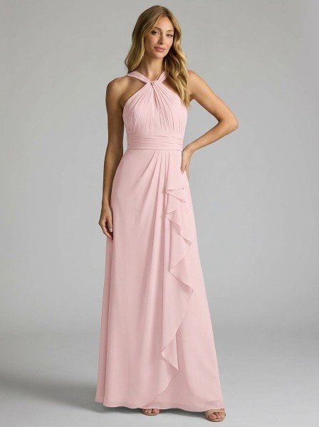 VESTIDO ROSA BEBE HALTER CRUZADO DE GASA