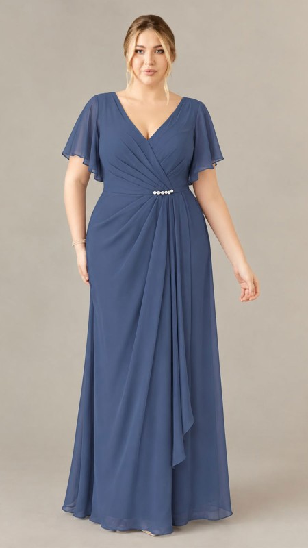VESTIDO AZUL MARINO CON MANGAS DE GASA