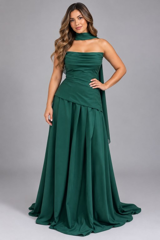VESTIDO VERDE OSCURO DE GASA CON CHALLSS