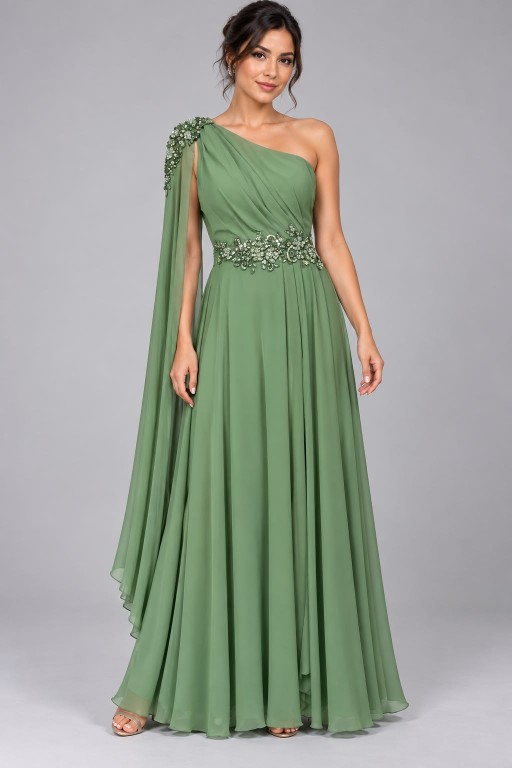 VESTIDO VERDE PISTACHO DE GASA CORTE A