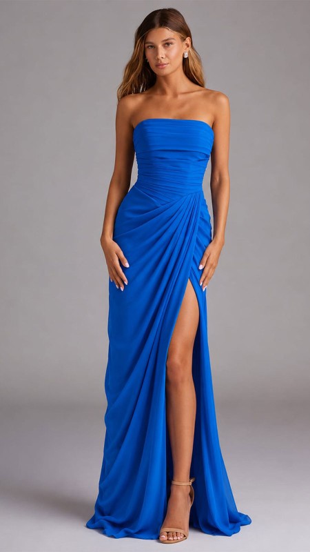 VESTIDO AZUL REY  STRAPLES  ARRUCHAO EN LAS CADERAS