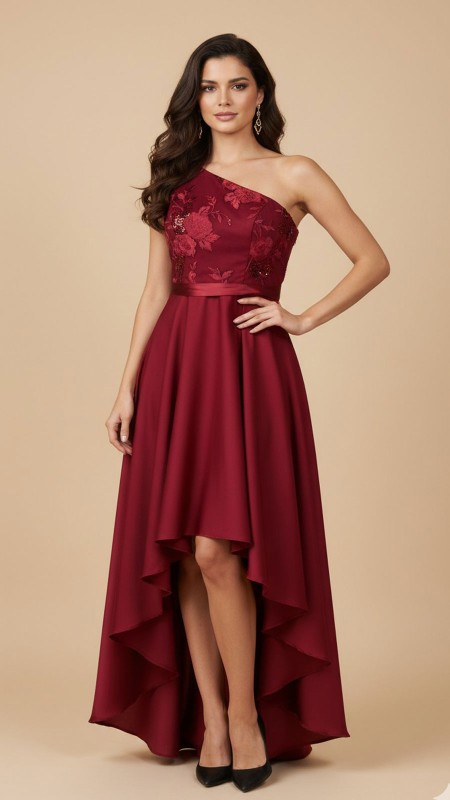 VESTIDO ROJO FALDA ASIMETRICA
