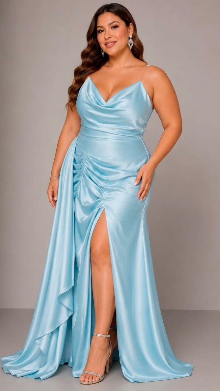 VESTIDO CELESTE PASTEL SATIN