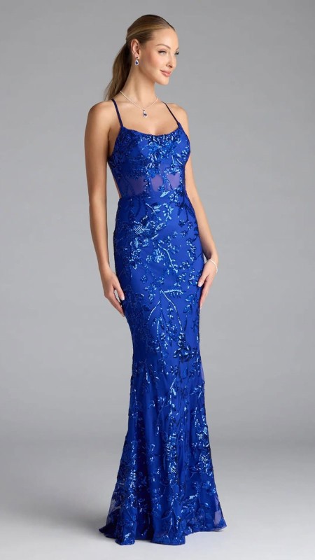 VESTIDO AZUL INTENSO CON LENTEJUELAS