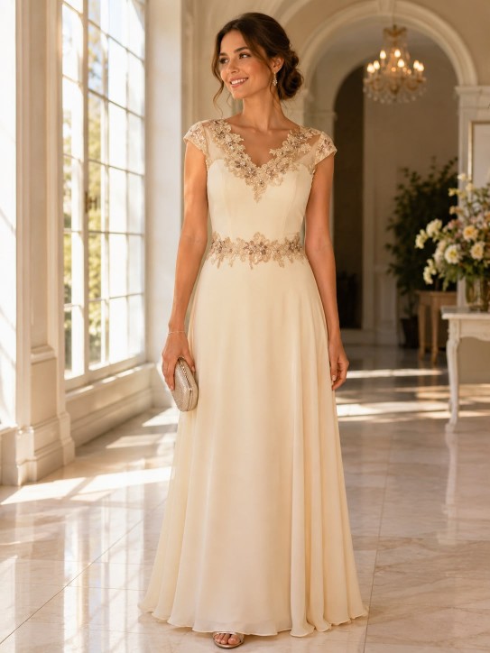 VESTIDO CHAMPANG LISO CON BRILLOS