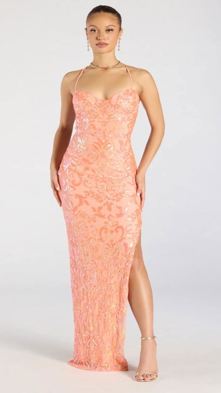 VESTIDO MELON CON LENTEJUELAS